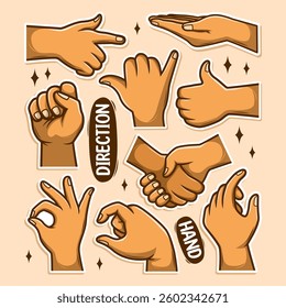 Finger hand direction gesture cartoon doodle set