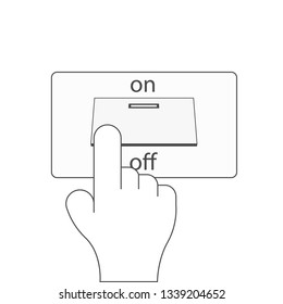 finger hand pressing the electric switch button, switch on and off, vector illustration.