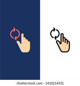 Finger, Hand, Refresh, Gesture  Icons. Flat and Line Filled Icon Set Vector Blue Background