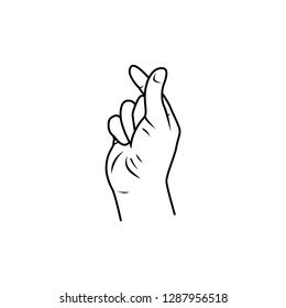   finger hand sign gesture, love symbol trend posture for valentine day. black line art hand