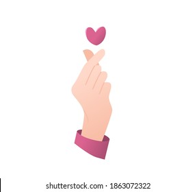 Finger heart concept. Hand. Vector sticker. I love k-pop.