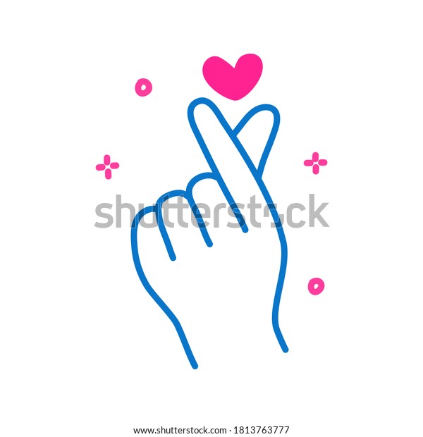 指の心の落書き手描きの線画 バレンタインデーのウェブとポスターのデコレーション 韓国の指の心のベクター画像イラスト 小さな心を作る手のアイコン 愛している ミニハートサイン のベクター画像素材 ロイヤリティフリー