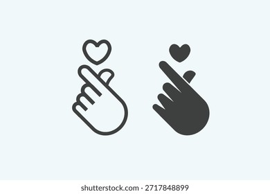Dedo coração mão gesto ícones vetoriais expressando amor e afeto. Perfeito para conteúdo moderno de mídia social, branding juvenil, temas de relacionamento e gráficos emocionais.