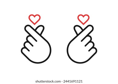 Finger heart icon. Korean love sign. Hand with love icon vector illustration