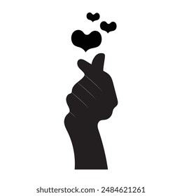 Finger heart icon. Korean love sign. I love you hand gesture. Silhouette illustration sticker design social media, with love icon vector illustration