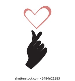 Finger heart icon. Korean love sign. I love you hand gesture. Silhouette illustration sticker design social media, with love icon vector illustration