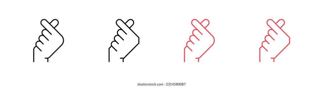 Finger heart icon set. Finger heart gesture on white background. Hand making small heart. Vector illustration.