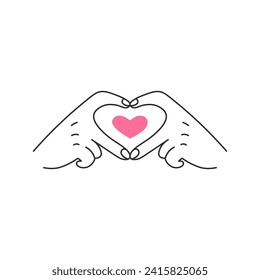 Finger heart Korean hand gesture. Line art love symbol. Vector illustration. Asian pop culture care, support sign. Doodle style. Icon.