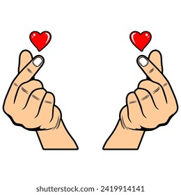 finger heart left hand and right hand gesture love telunjuk dan jempol vector illustration