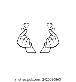 finger heart left hand and right hand gesture love black and white vector