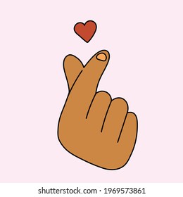 Finger heart - Mini heart - Korea heart line color icon. Love K-pop and the Korean culture concept. Korean love symbol design. Vector illustration for Valentine's day.