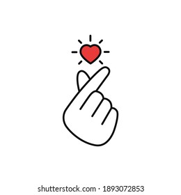 Finger heart sign. Korean love symbol. Design of a postcard, print or banner for Valentine's Day.