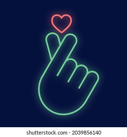 FINGER HEART sign. Korean love symbol. Happy Valentines Day. I love you hand korean heart gesture. Vector illustration self love concept.