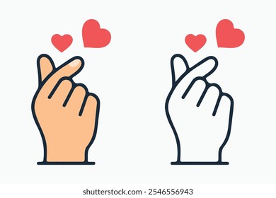 El símbolo del corazón del dedo, un popular gesto coreano de afecto, representado como un icono. Es un gesto de la mano que forma un corazón y a menudo se usa para expresar amor y aprecio.