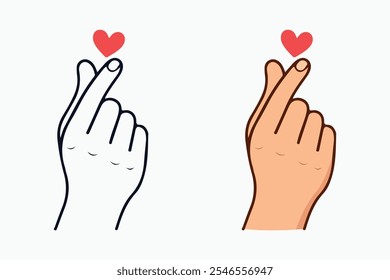 El símbolo del corazón del dedo, un popular gesto coreano de afecto, representado como un icono. Es un gesto de la mano que forma un corazón y a menudo se usa para expresar amor y aprecio.