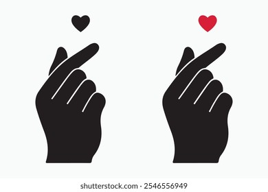 El símbolo del corazón del dedo, un popular gesto coreano de afecto, representado como un icono. Es un gesto de la mano que forma un corazón y a menudo se usa para expresar amor y aprecio.