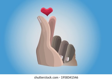 finger hearts vector illustration abstract.korean finger hearts illustration.heart background to spread love and care.crossed fingers with heart.vector art of finger hearts to spread peace and joy .