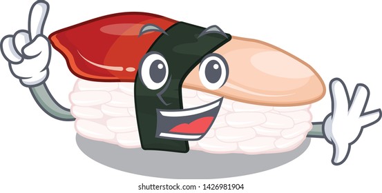 Finger hokkigai sushi is served cartoon table