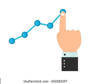 Finger up holding chart arrow. Businessman manages financial growth graph. Profit growing concept. business vector modern style cartoon illustration icon design. Isolated on white background