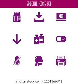 finger icon. 9 finger set with mute, www, download and fax vector icons for web and mobile app