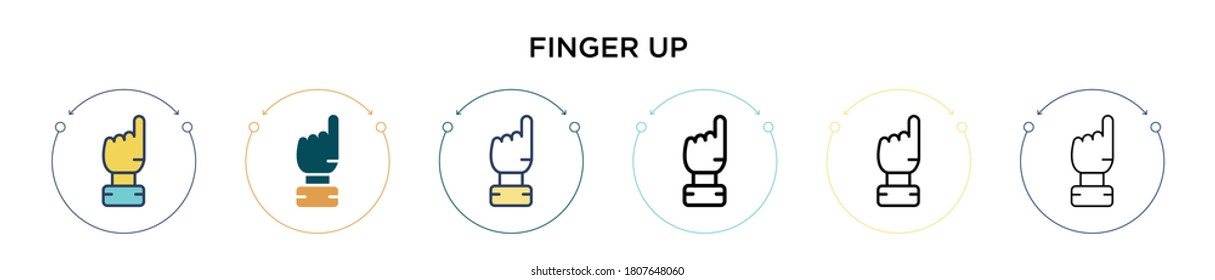 Finger-up-Symbol in vollem, dünnen Linie, Umriss und Strich-Stil. Vektorgrafik von zwei farbigen und schwarzen Fingerup-Vektorgrafiken-Designs kann für mobile, iPhone-, web-basierte
