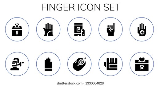 finger icon set. 10 filled finger icons.  Collection Of - Donation, Polisher, Gloves, Fingerprint, Mouse, Promise, Hand