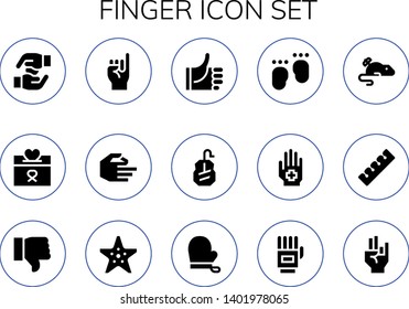finger icon set. 15 filled finger icons.  Simple modern icons about  - Hands, Donation, Promise, Hand, Thumbs up, Mouse, Feet, Finger, Dislike, Starfish, Gloves
