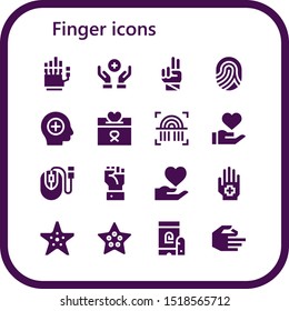 finger icon set. 16 filled finger icons.  Simple modern icons about  - Hand, Donation, Fingerprint, Positive, Mouse, Starfish
