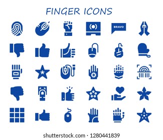  finger icon set. 30 filled finger icons. Simple modern icons about  - Fingerprint, Mouse, Hand, Touch screen, Bravo, Prayer, Dislike, Like, Thumbs up, Gloves, Starfish, Gauntlet