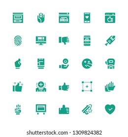 finger icon set. Collection of 25 filled finger icons included Like, Peace, Thumbs up, Website, Hand, Gloves, Selection, Positive, Liar, Glove, Finger, Fingerprint scan, Dislike