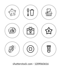 Finger icon set. collection of 9 outline finger icons with clap, blood test, donation, like, nail polish, stop icons. editable icons.