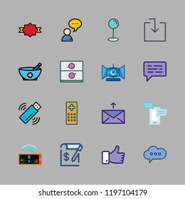 finger icon set. vector set about pin, remote control, quality and chat icons set.
