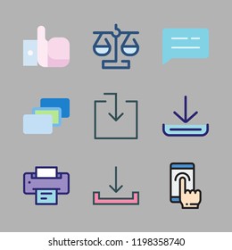 finger icon set. vector set about download, touch screen, depth perception and printer icons set.