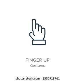 Finger up icon. Thin linear finger up outline icon isolated on white background from gestures collection. Line vector sign, symbol for web and mobile