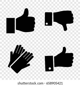 Finger icons set. set of 4 finger filled icons such as gloves, dislike, thumb up