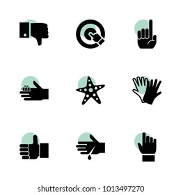 Finger icons. vector collection filled finger icons set.. includes symbols such as gloves, thumbs up, dislike, button clicking. use for web, mobile and ui design.