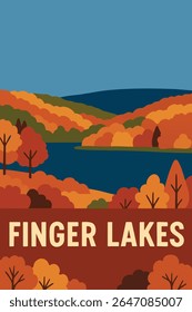 The Finger Lakes region comes alive in the fall with vibrant hues of red, orange, and yellow, as the countryside and vineyards create a stunning display of autumn colors