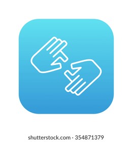 Finger-Sprachzeilensymbol für Web-, Handy- und Infografiken. Vektorweißes Symbol auf dem blauen Farbverlauf-Quadrat mit abgerundeten Ecken einzeln auf weißem Hintergrund.