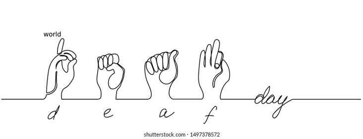 Finger language. World deaf day simple one single line sketch. Continuous hand drawing banner.