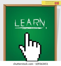 Finger and learn icon on blackboard background,Vector