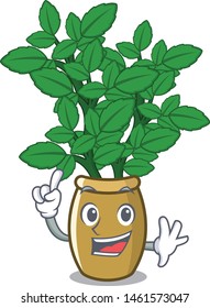 Finger lemon balm next the cartoon house