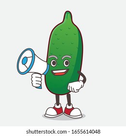 Finger Lime Fruit cartoon mascot character holding a megaphone