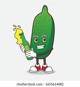 Finger Lime Fruit cartoon mascot character holding a beer