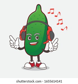 Finger Lime Fruit cartoon mascot character Listening music on a headset