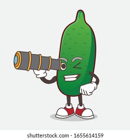 Finger Lime Fruit cartoon mascot character using a monocular