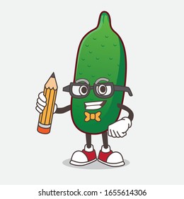 Finger Lime Fruit cartoon mascot character holding pencil