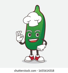 Finger Lime Fruit cartoon mascot character in a chef dress and white hat