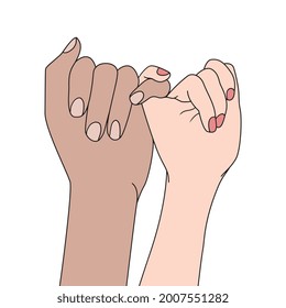 finger locked pinky promise, promise gesture, flat colorful illustration of people for friendship day. hand-drawn character illustration of happy people. 