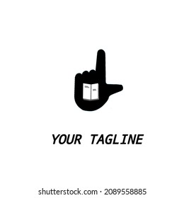 Fingerlogo in Form des Buchstaben L mit Buchdekoration