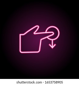 Dedo, bajo, tocar, empujar icono de neón. Línea delgada simple, contorno vectorial tacto iconos gestos para ui y ux, sitio web o aplicación móvil